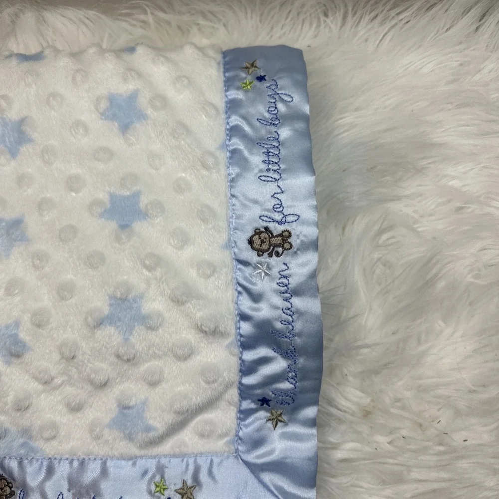 $34 🌙 Carters Baby Blanket Blue Stars Monkey Thank‎ Heaven For Little Boys